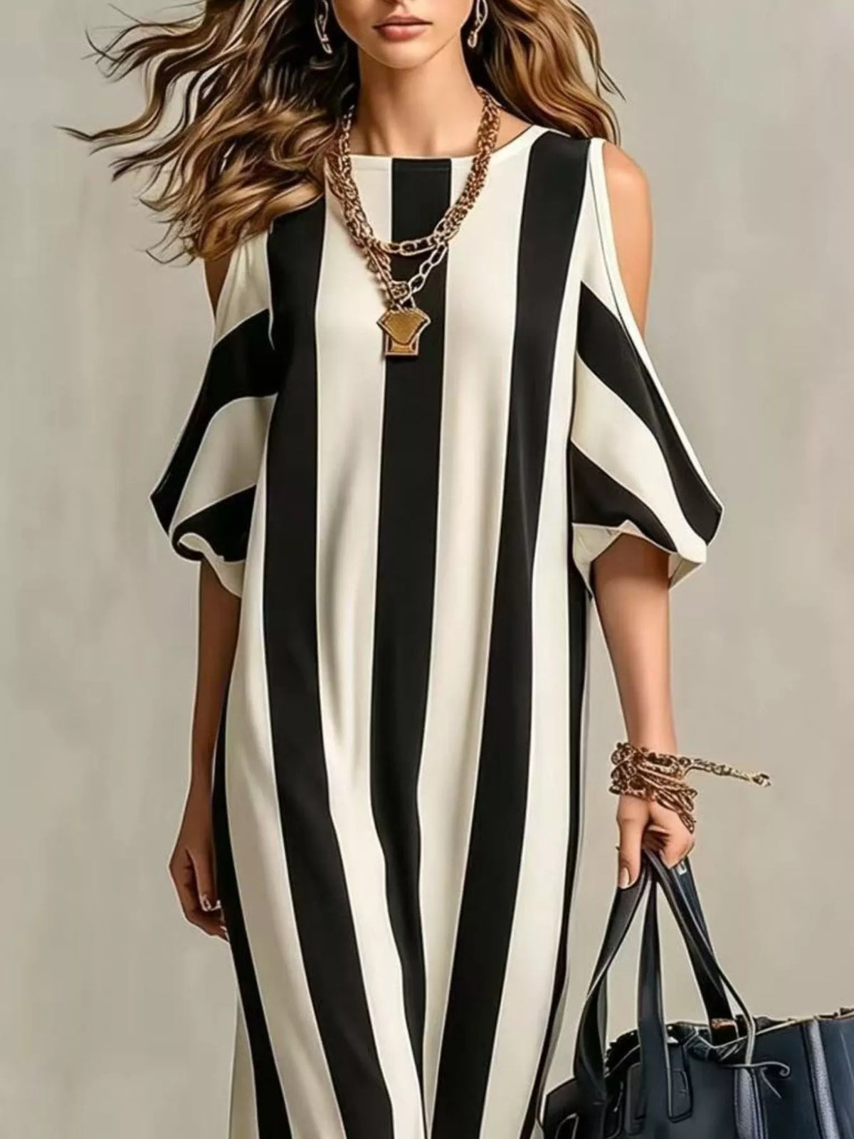 Striped Cold Shoulder Maxi Dress (4)