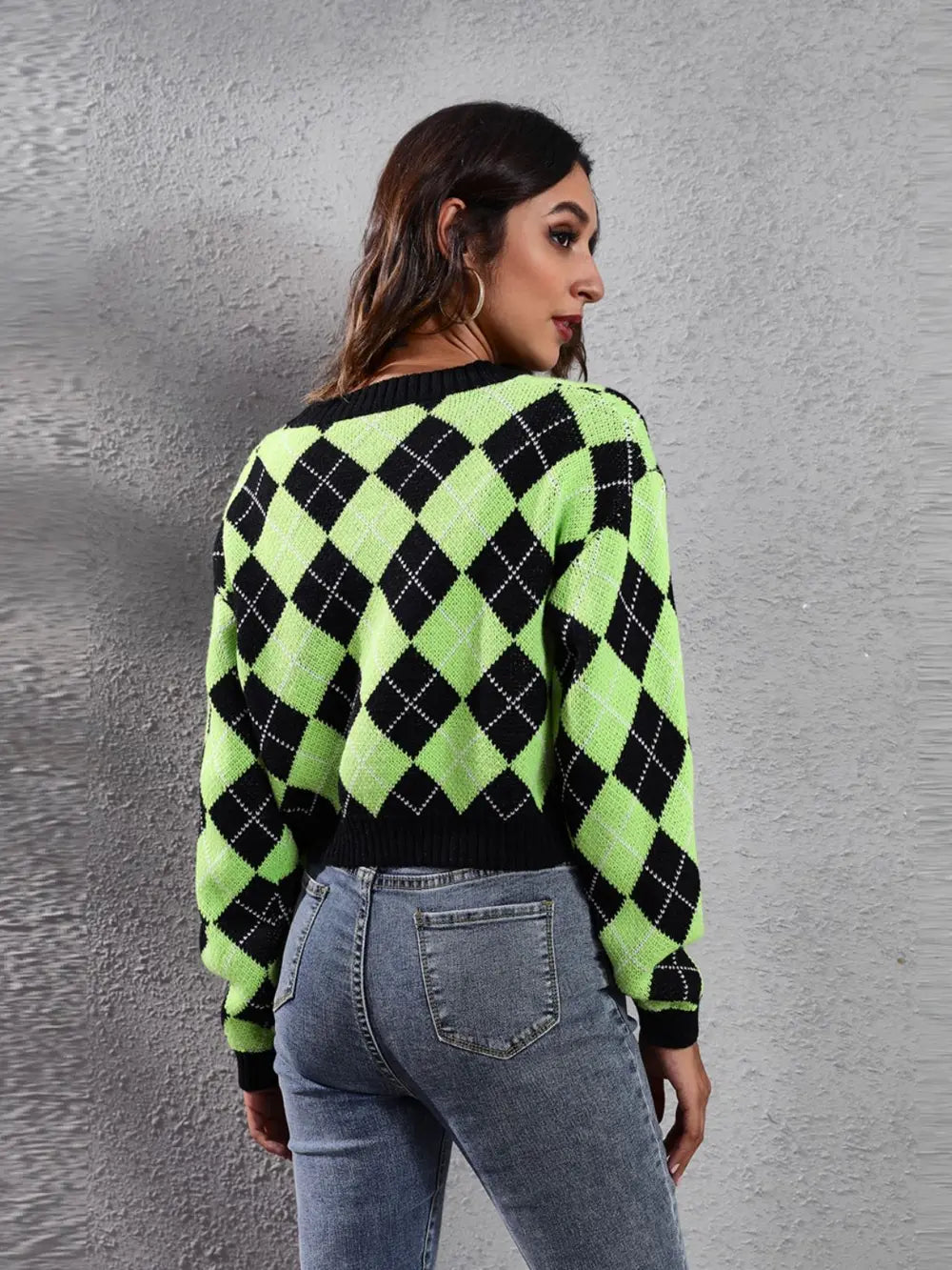 Geometric Button Up Long Sleeve Cardigan (2)