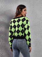 Geometric Button Up Long Sleeve Cardigan (2)