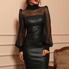 Black Mesh Stitching Tight Leather Skirt photo 5