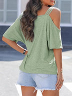 Asymmetrical Neck Half Sleeve T-shirt (6)