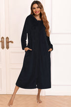 Zip Front Hooded Night Dress Pockets