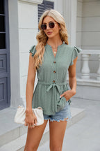 Eyelet Notched Cap Sleeve Blouse (17)