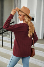 Decorative Button V-neck Long Sleeve T-shirt (24)