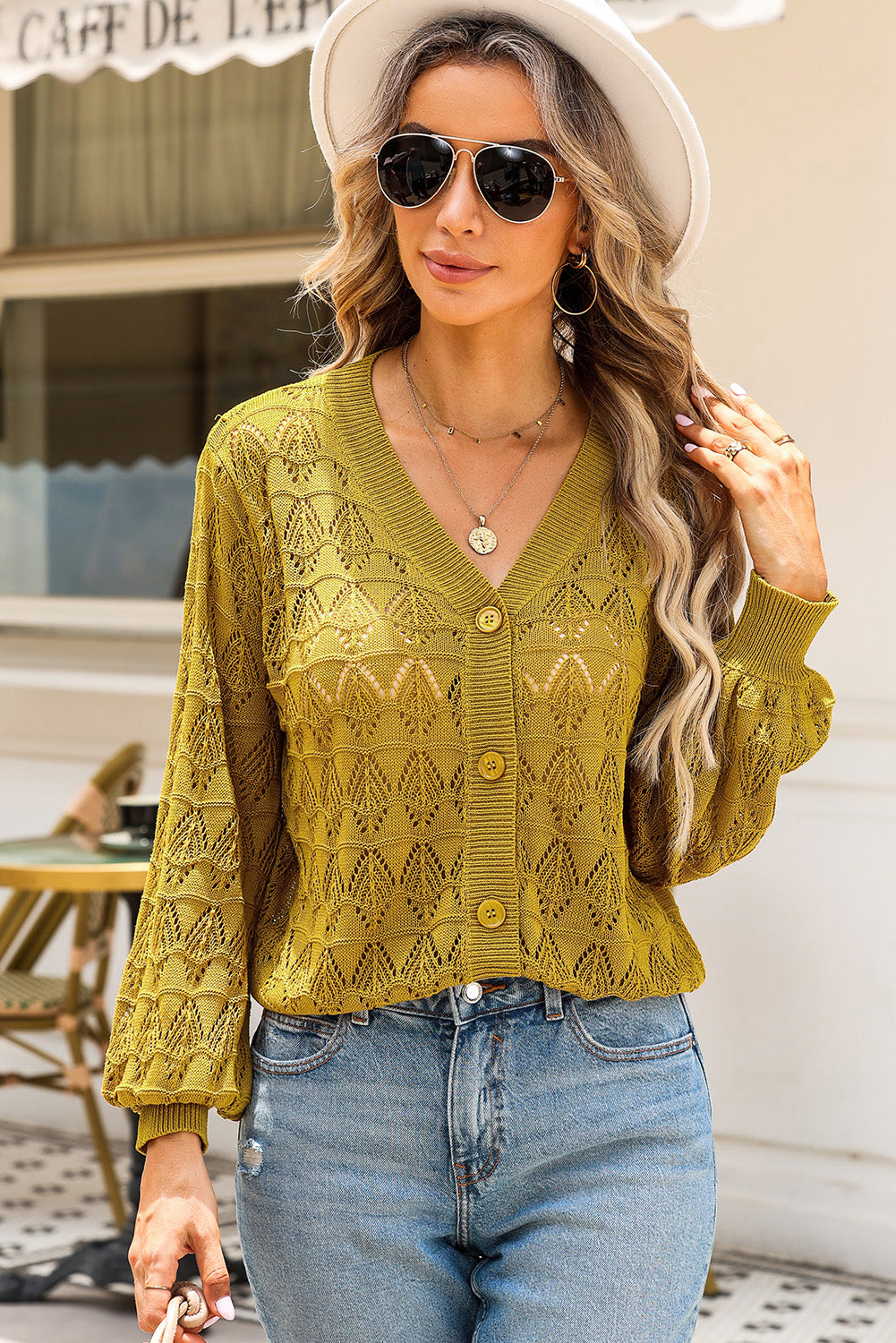 Openwork V-neck Cardigan (5)