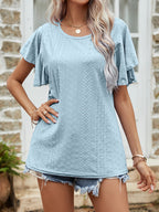 Round Neck Flutter Sleeve Blouse (6)