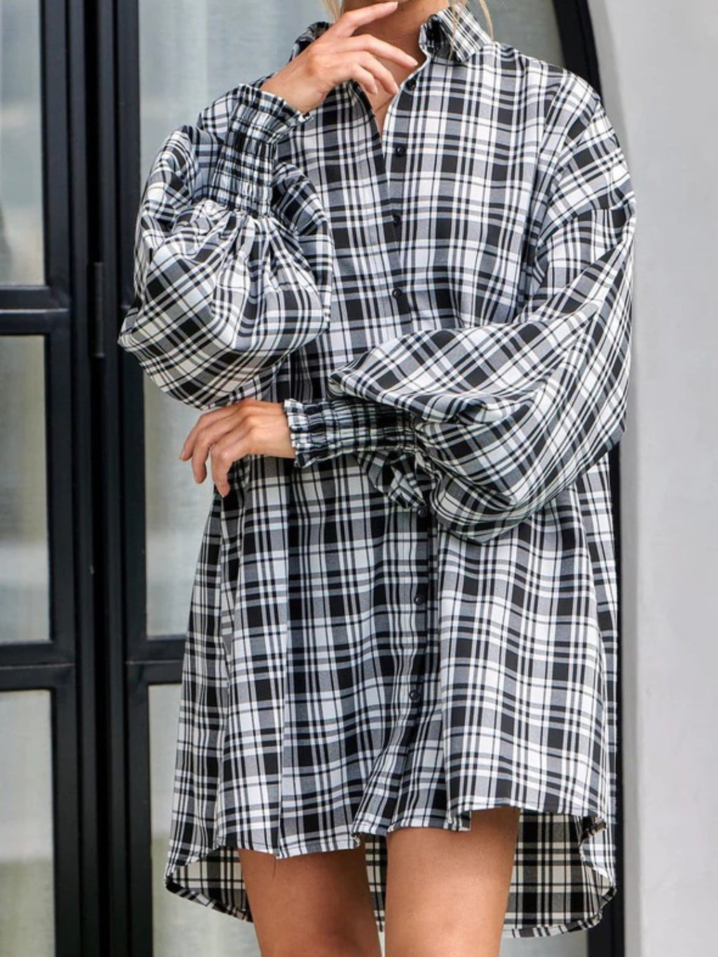 Plaid Lantern Sleeve Shirt (17)
