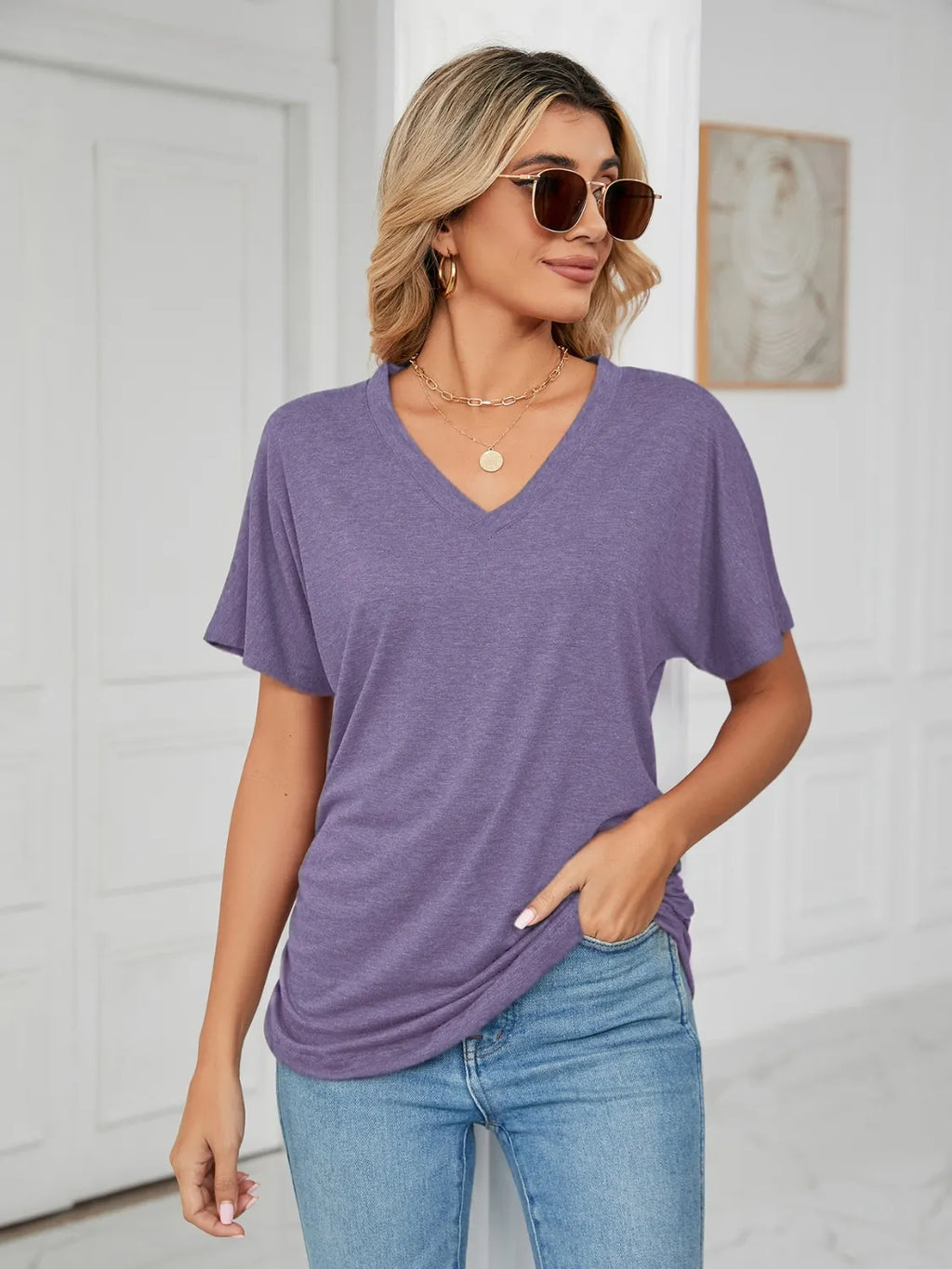 V-neck Short Sleeve T-shirt (7)