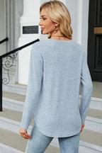 Decorative Button Round Neck T-shirt (15)