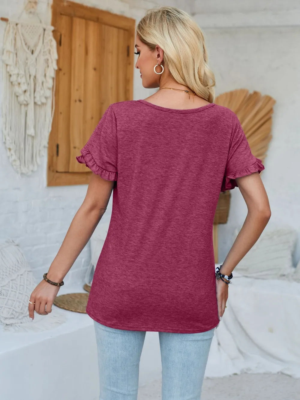 Frill Round Neck Petal Sleeve Blouse (24)