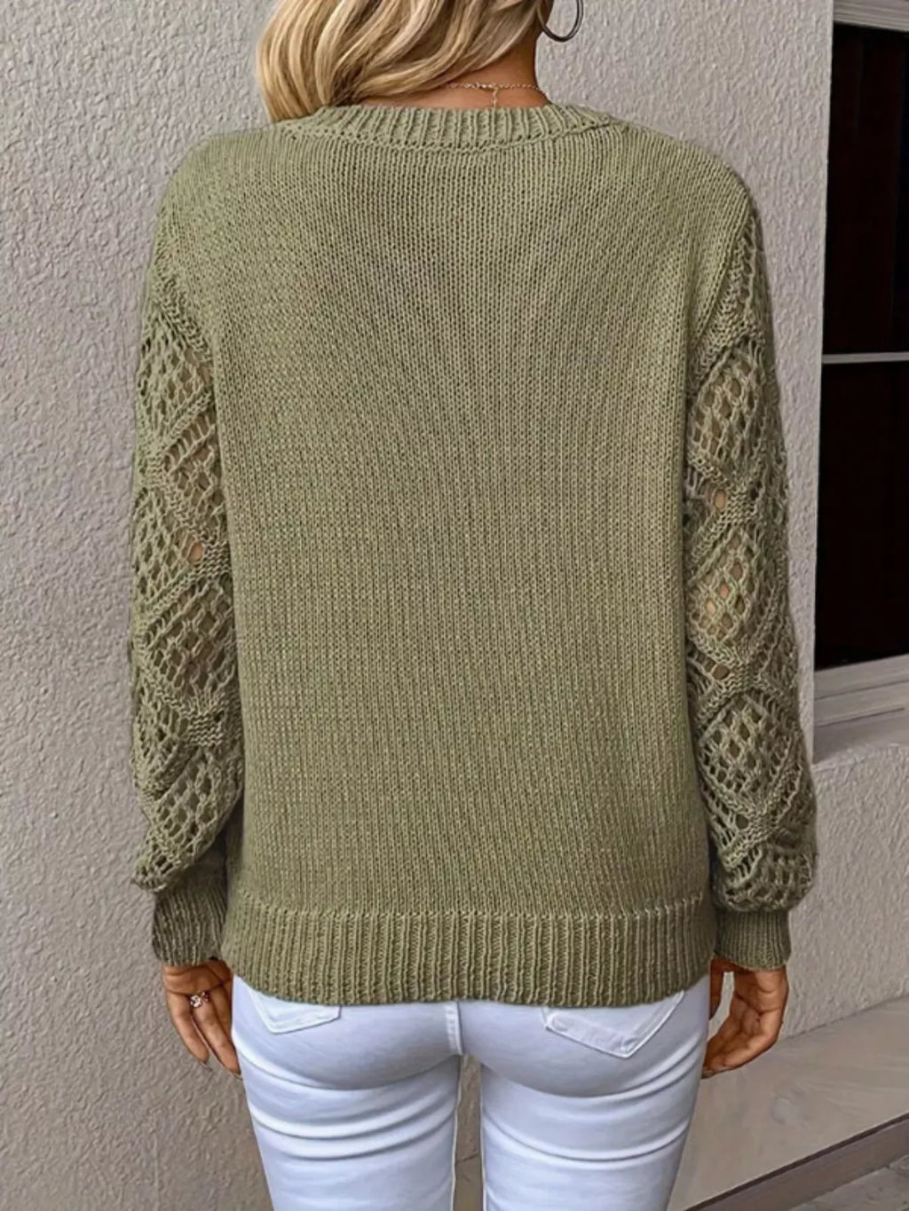 V-neck Crochet Sleeve Sweater (24)