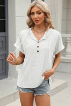 Eyelet Drawstring Hooded Short Sleeve Blouse (15)