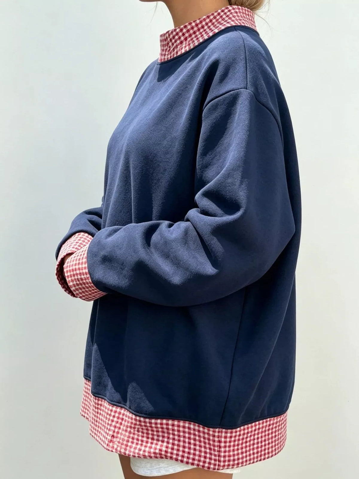 Polka Dot Contrast Trim Dropped Shoulder Sweatshirt (11)
