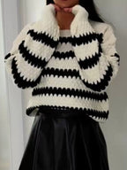 Striped Round Neck Dropped Shoulder Sweater (3)