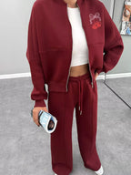 Zip Up Dropped Shoulder Outerwear Pants Set (9)