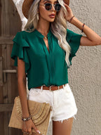 Ruffle Sleeve Notched Blouse (19)