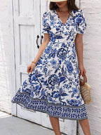 Floral Print Puff Sleeve Wrap Midi Dress (4)