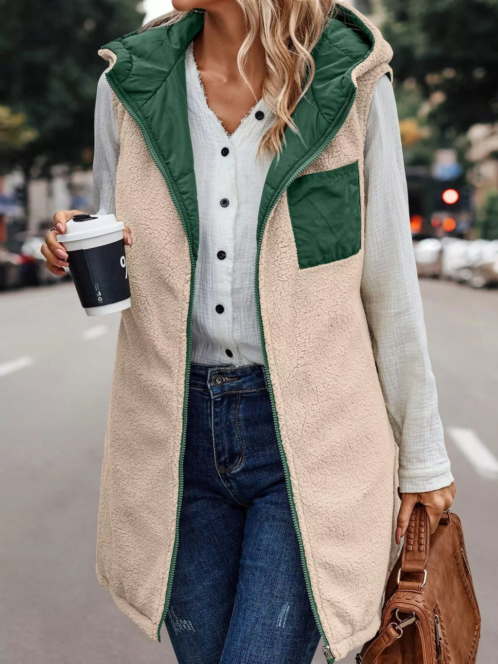 Full Size Hooded Sherpa-lined Puffer Vest Coat Plus (35)