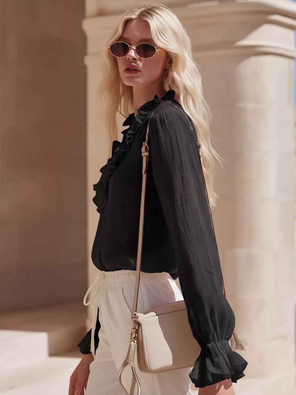 Ruffled V-neck Long Sleeve Blouse (8)