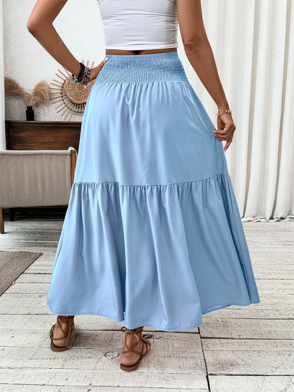 Smocked Waist Tiered Skirt (5)