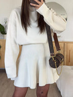Turtleneck Dropped Shoulder Sweater Skirt Set (2)