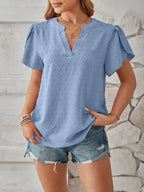 Swiss Dot Notched Petal Sleeve T-shirt (11)