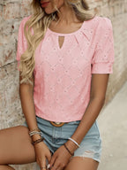 Eyelet Round Neck Short Sleeve Top (11)