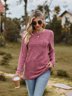 Ribbed Round Neck Long Sleeve Tee (3)