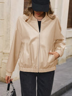 Zip Up Baseball Collar Dropped Shoulder Jacket (3)