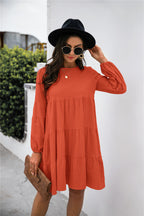 Balloon Sleeve Keyhole Tiered Dress (6)