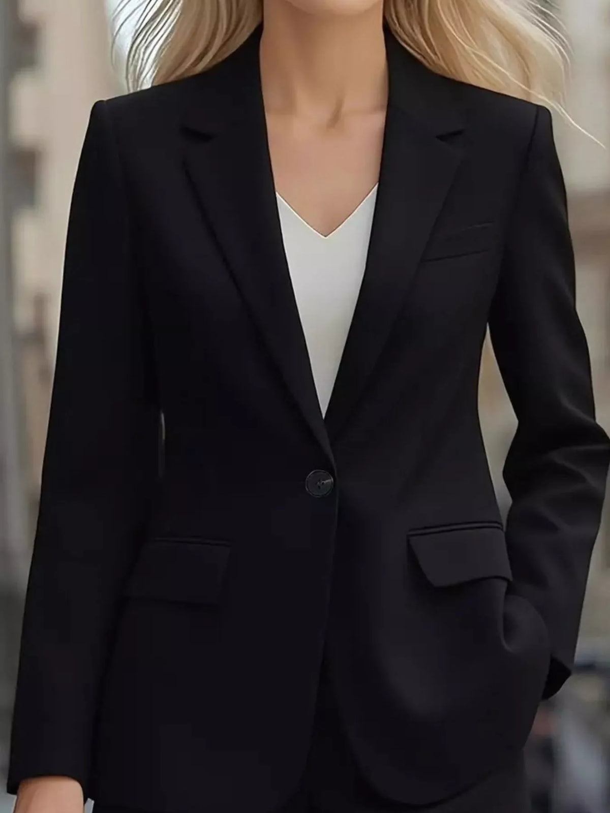 Lapel Collar One Button Blazer (7)
