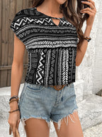Geometric Print Short Sleeve Blouse (3)