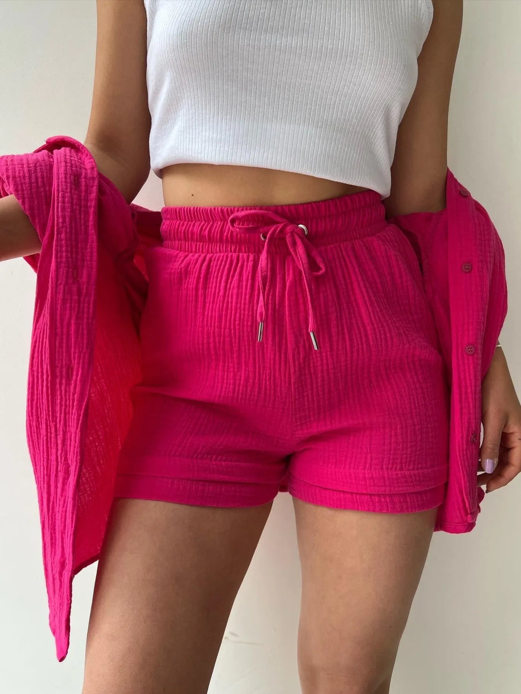 Button Up Shirt Shorts Set (11)