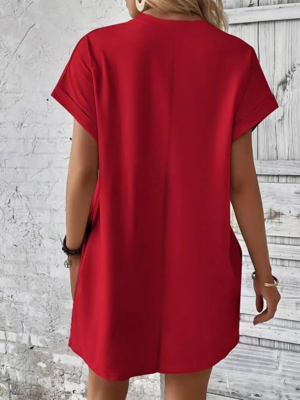 Pocketed Round Neck Short Sleeve Dress (9)