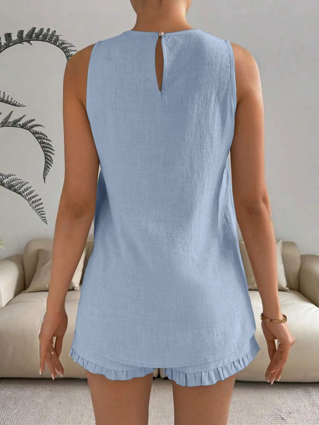 Lace Detail Round Neck Tank Shorts Set (12)