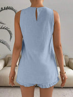Lace Detail Round Neck Tank Shorts Set (12)