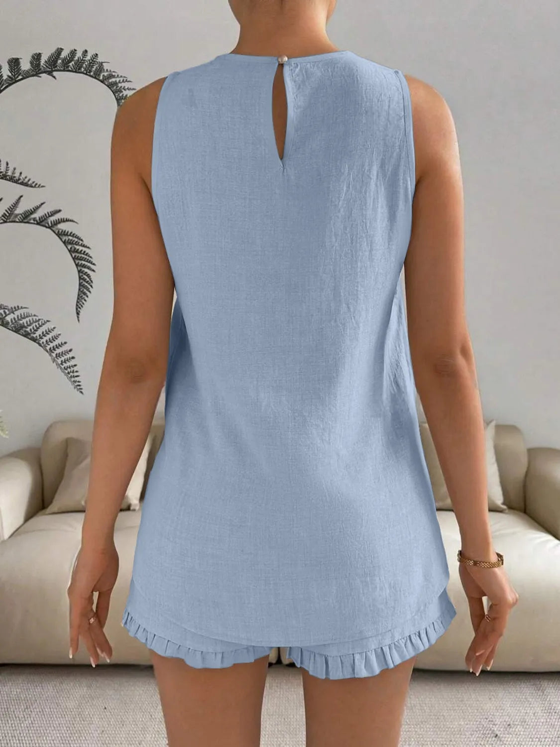 Lace Detail Round Neck Tank Shorts Set (12)