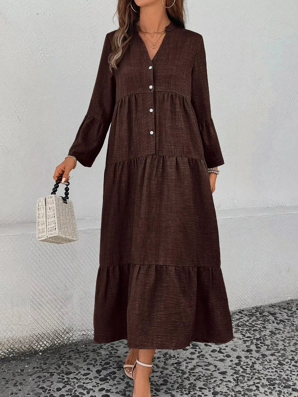 Ruffle Hem Button Front Tiered Dress (20)