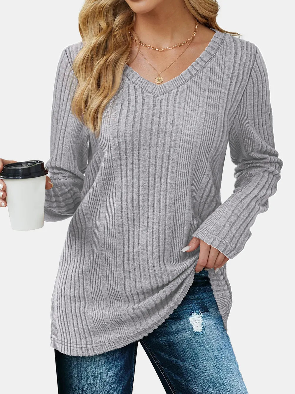 V-neck Long Sleeve T-shirt (8)