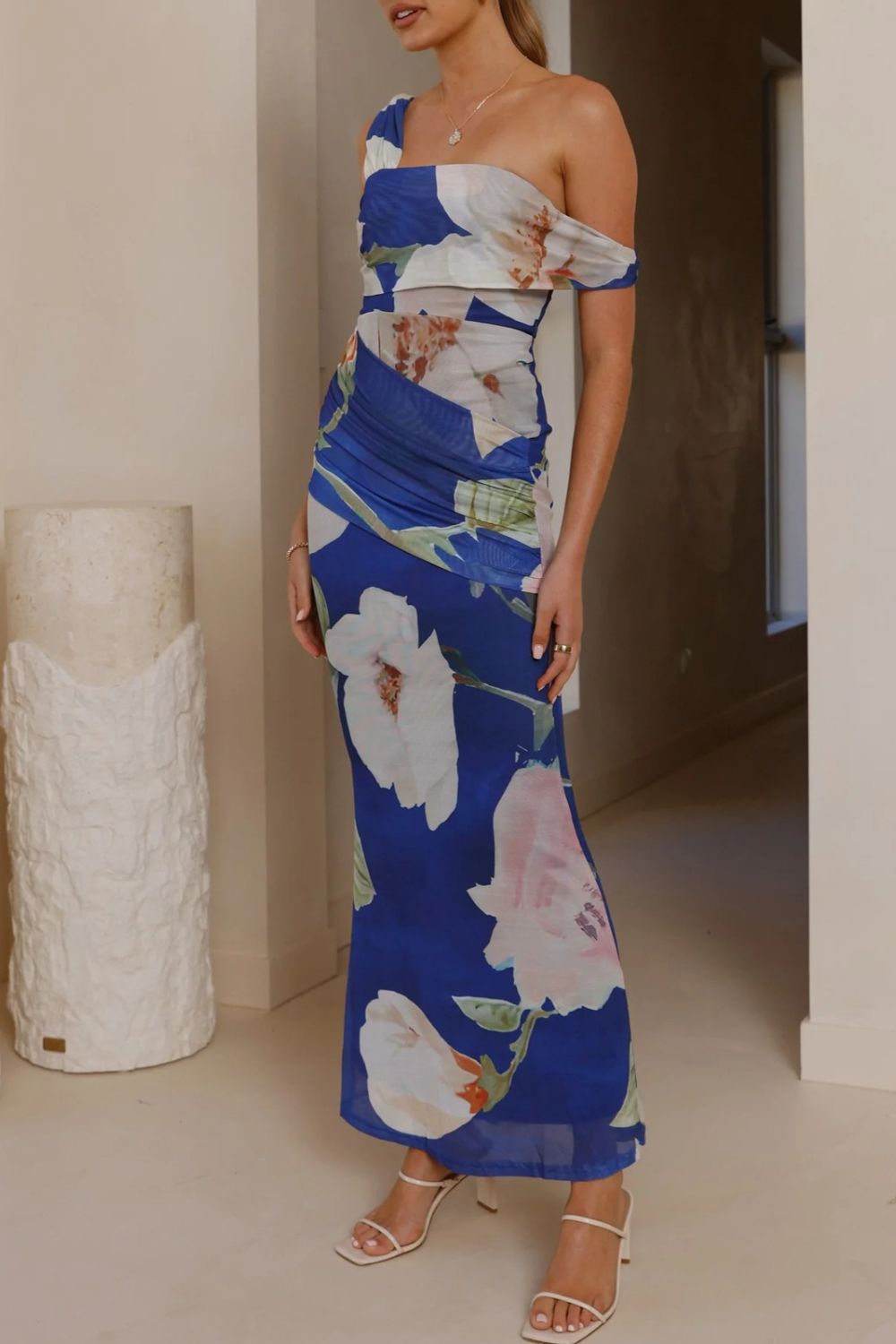 Floral Print One-shoulder Ruched Maxi Dress (7)