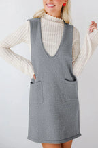 Pocketed V-neck Mini Sweater Overall Dress (25)