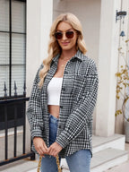 Pocketed Plaid Collared Neck Long Sleeve Shirt (4)