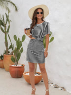 Cutout Striped Round Neck Short Sleeve Dress (13)