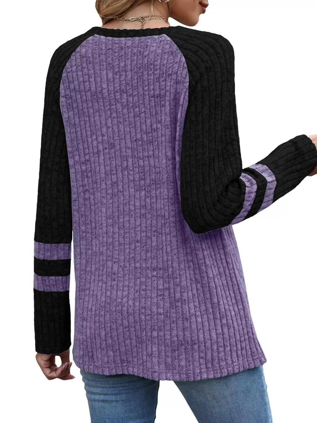 Ribbed Round Neck Raglan Sleeve Top (6)