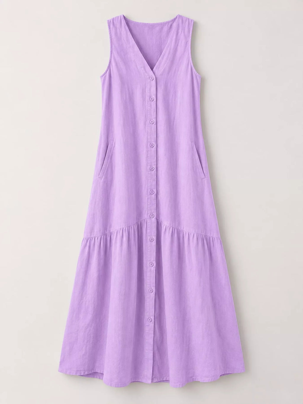 Full Size V-neck Button Front Sleeveless Midi Dress Plus (29)