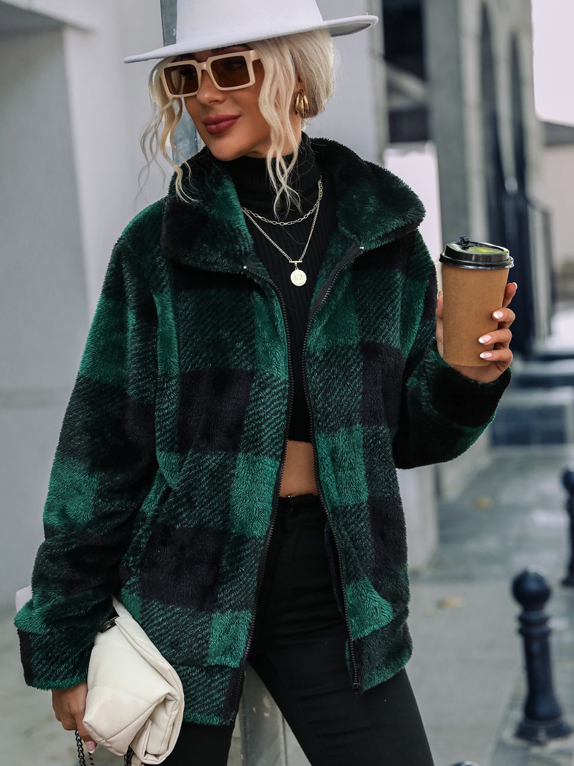 Plaid Zip-up Collared Jacket