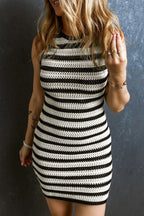 Stripe Hollowed Knit Sleeveless Sweater Dress (15)