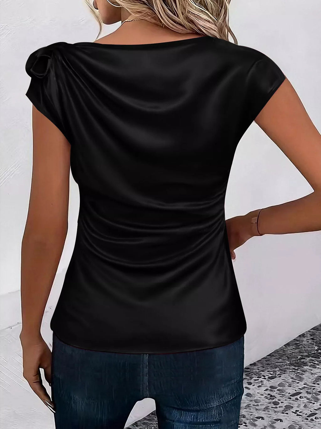 Ruched Short Sleeve Satin Top (2)