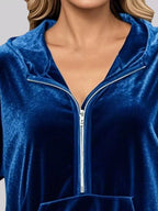 Full Size Velvet Half Zip Hoodie Kangaroo Pocket Plus (11)