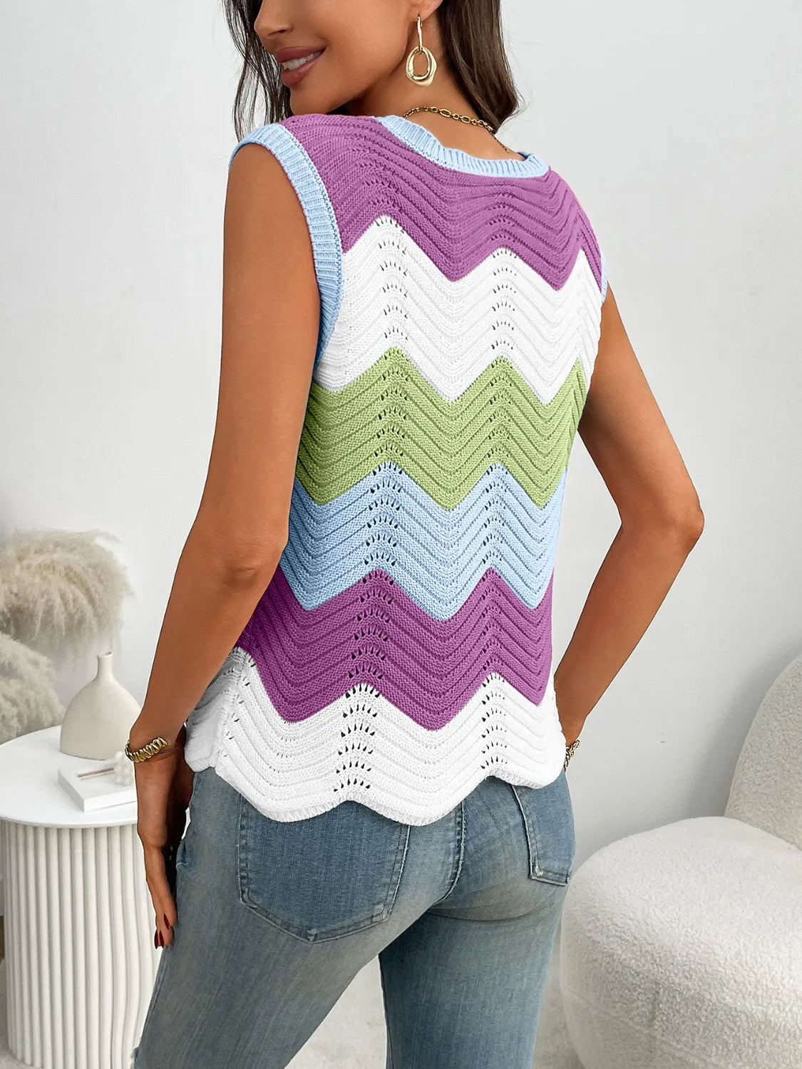 Block Round Neck Sweater Vest (17)